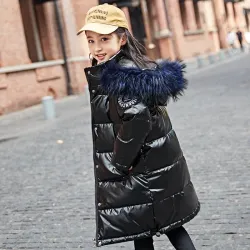 Veste d'hiver longue - chaude avec capuche - pour les filles