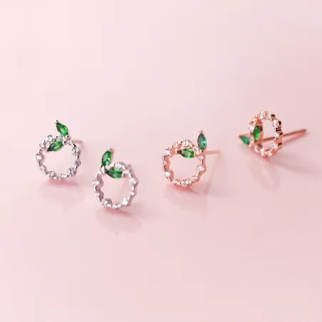 Petits cercles & feuilles - Boucles d'oreilles en or rose / argent - 925 argent sterling