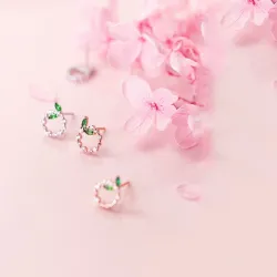 Petits cercles & feuilles - Boucles d'oreilles en or rose / argent - 925 argent sterling
