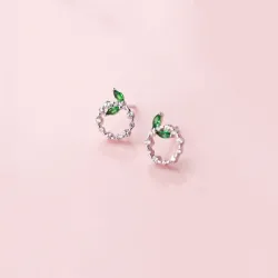 Petits cercles & feuilles - Boucles d'oreilles en or rose / argent - 925 argent sterling