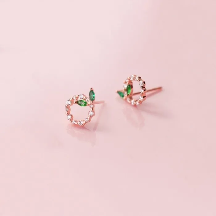 Small circles & leaves - rose gold / silver stud earrings - 925 sterling silverEarrings