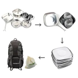 Backpacking - Camping - Cookware Pot Set - Stainless SteelSurvival tools