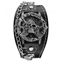 Design crâne - quartz montre - bracelet en cuir - unisexe