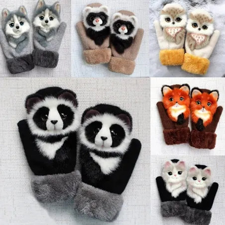 Kids winter mittens with cartoon animals - soft glovesBaby