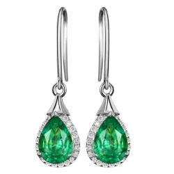 Boucles d'oreilles longues élégantes avec cristal vert - 925 argent sterling