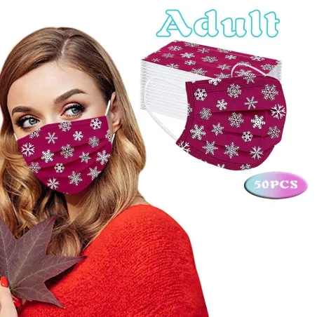 50 pièces - masque antibactérien jetable - 3 couches - unisex - motifs de Noël