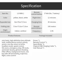 XLURC LU Mini 2 - WiFi - FPV - Caméra HD 4K - RTF