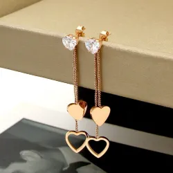 Cristal & coeurs - doubles pompons - rose boucles d'oreilles rose