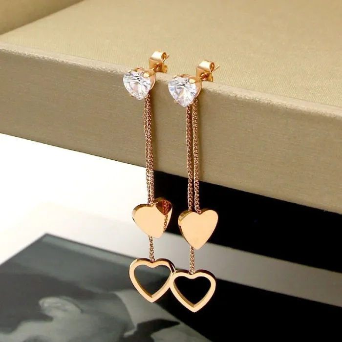 Cristal & coeurs - doubles pompons - rose boucles d'oreilles rose