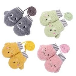 Gants chauds en peluche - un doigt - avec corde - conception animale