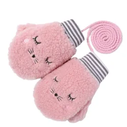 Kids warm plush gloves - one finger - with rope - animals designClothing