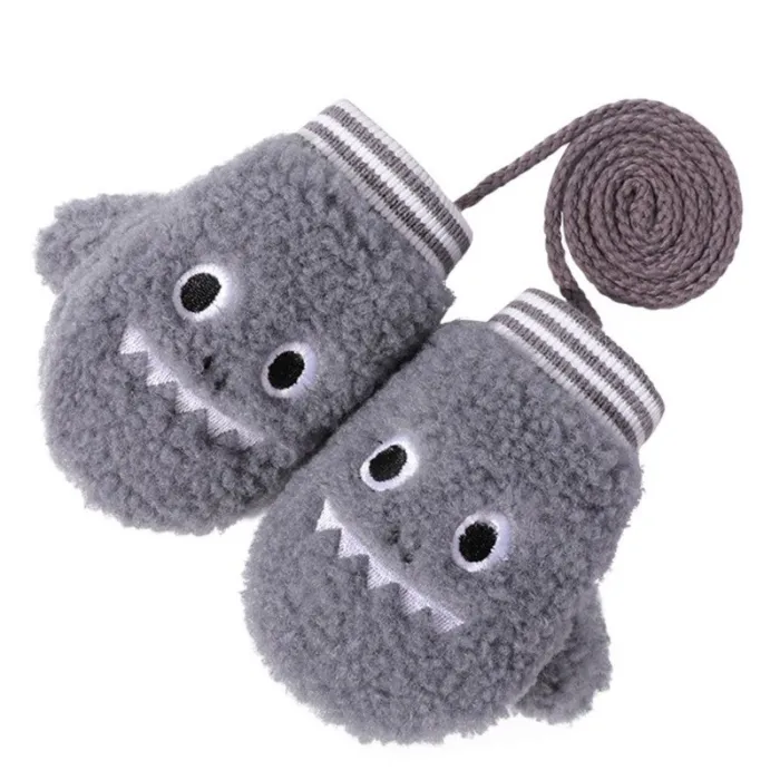 Gants chauds en peluche - un doigt - avec corde - conception animale