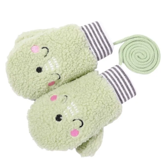 Gants chauds en peluche - un doigt - avec corde - conception animale