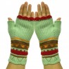 Gants d'hiver tricotés - demi-finger design - avec une broderie fleurie