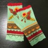 Gants d'hiver tricotés - demi-finger design - avec une broderie fleurie