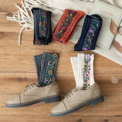 Chaussettes de fleurs brodées - Style ethnique - Femmes