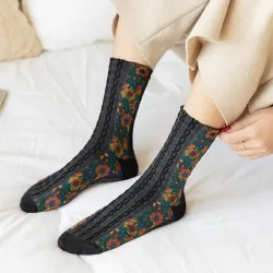 Chaussettes de fleurs brodées - Style ethnique - Femmes