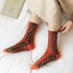 Chaussettes de fleurs brodées - Style ethnique - Femmes