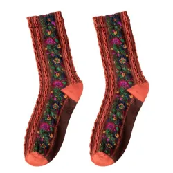Chaussettes de fleurs brodées - Style ethnique - Femmes