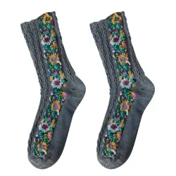 Chaussettes de fleurs brodées - Style ethnique - Femmes