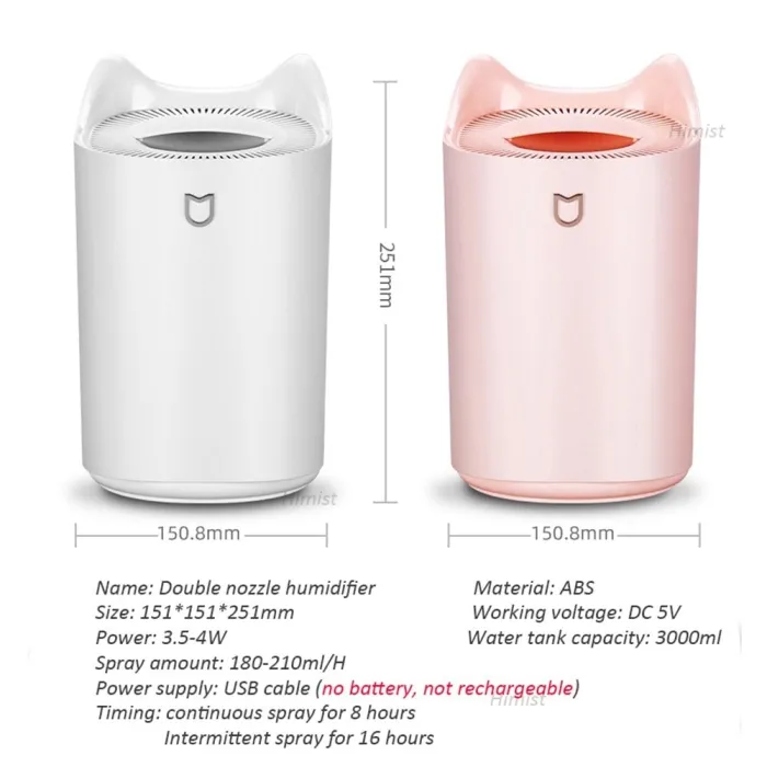 Humidificateur d'air - 3000ML - Double buse - Cool Mist - Colorful LED