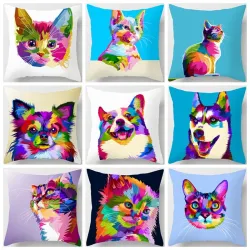 Colorful animals - cat - dog - zebra - giraffe - lion - cushion cover case - 45 * 45 cmCushion covers