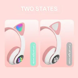 Casques sans fil - LED - Bluetooth - annulation de bruit - carte TF support - jack 3,5mm - oreilles chat
