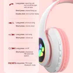 Casques sans fil - LED - Bluetooth - annulation de bruit - carte TF support - jack 3,5mm - oreilles chat