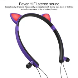 Bluetooth - casque sans fil - microphone - écouteurs à l'oreille - oreilles de chat lumineuses