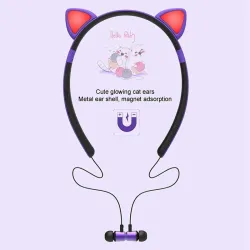 Bluetooth - casque sans fil - microphone - écouteurs à l'oreille - oreilles de chat lumineuses