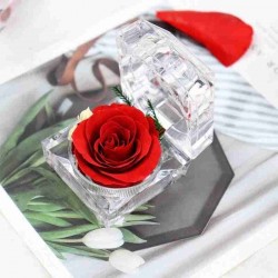 Rose fraîche préservée - boîte à bijoux en cristal - mariage - Saint-Valentin