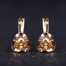 Boucles d'oreilles avec fleur & cristal jaune - or rose