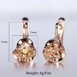 Boucles d'oreilles avec fleur & cristal jaune - or rose
