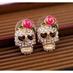 Crystal skull with rose - small earringsEarrings