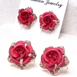 Crystals & red rose - small earringsEarrings