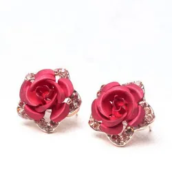 Crystals & red rose - small earringsEarrings