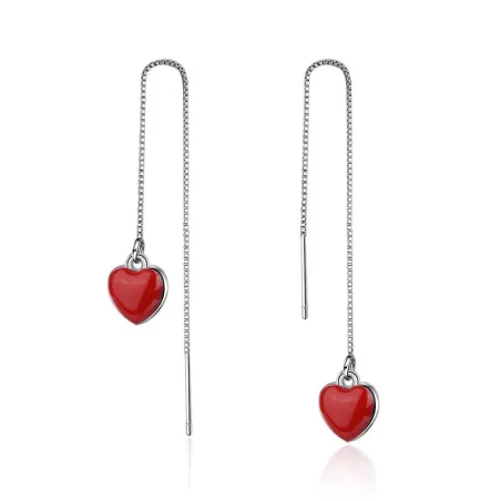 Boucles d'oreilles longues avec coeur rouge