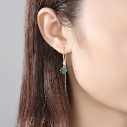 Boucles d'oreilles longues plaqué or - émeraude carré - 925 argent sterling