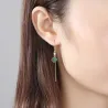 Boucles d'oreilles longues plaqué or - émeraude carré - 925 argent sterling