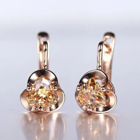 Boucles d'oreilles avec fleur & cristal jaune - or rose