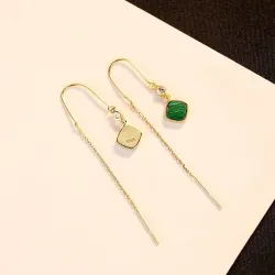 Gold plated long earrings - square emerald - 925 sterling silverEarrings