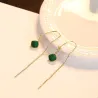 Boucles d'oreilles longues plaqué or - émeraude carré - 925 argent sterling