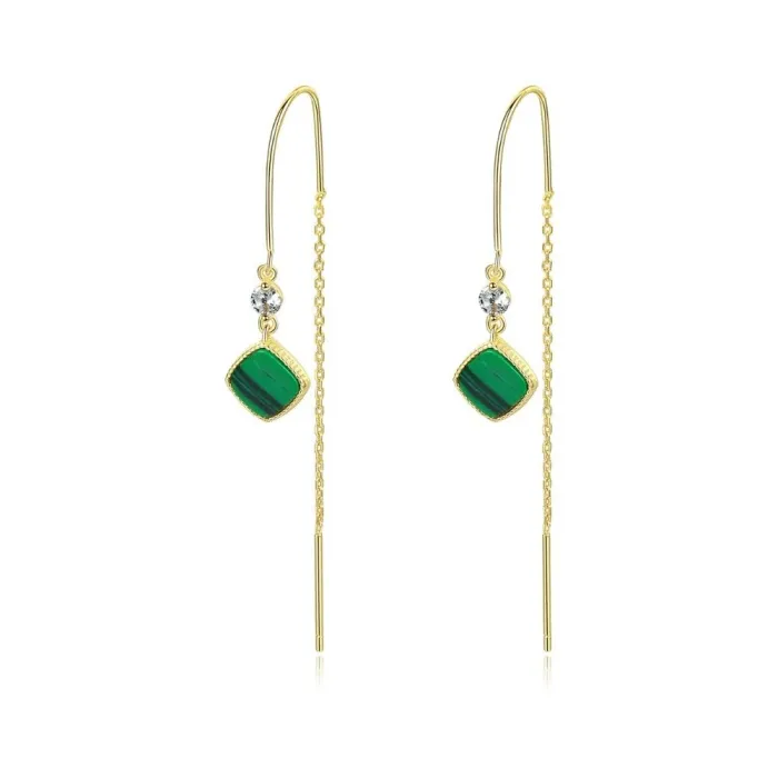 Gold plated long earrings - square emerald - 925 sterling silverEarrings