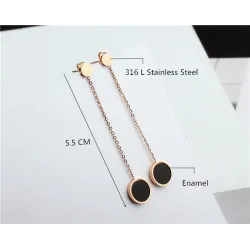 Boucles d'oreilles noires longues - or rose - acier inoxydable