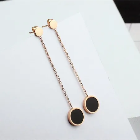 Boucles d'oreilles noires longues - or rose - acier inoxydable