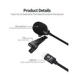 YC-LM10 II - 1.5m - 3m - 6m - microphone professionnel Lavalier - câble pour iPhone