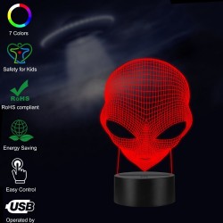 La tête d'extraterrestre 3D - contrôle tactile - RGB - LED - USB - lampe de nuit