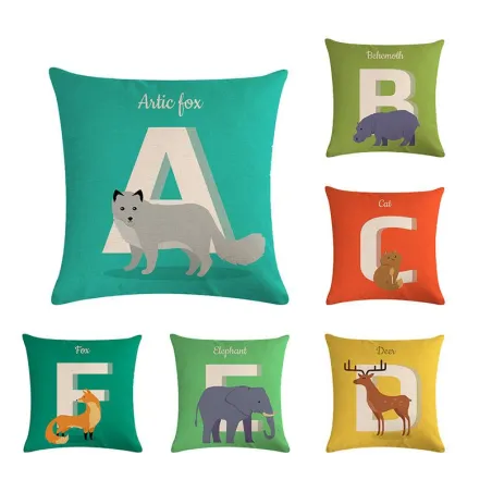 Alphabet animal - housse de coussin - coton - 45 * 45cm