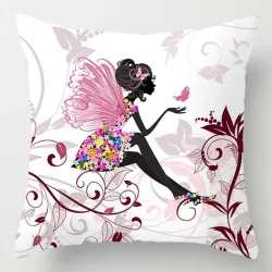 Fée aux fleurs roses - housse - coton - 45 * 45cm
