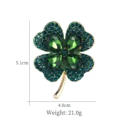 Clover à quatre feuilles vert / rouge - broche cristalline